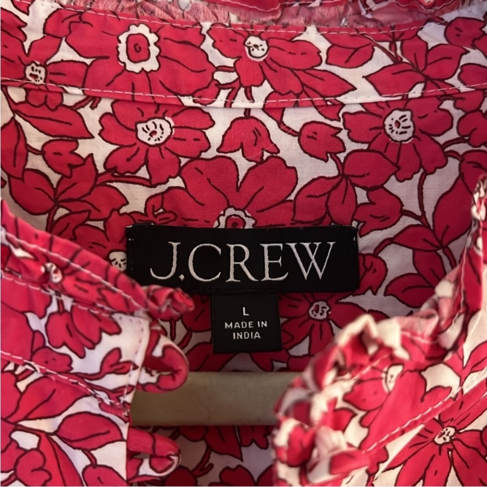 J. Crew Button-front ruffleneck popover in blushing meadow cotton poplin - Picture 6 of 7